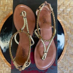 CARLOS by Carlos Santana: Metallic Silver and Gold Rope Mini Wedge Sandals